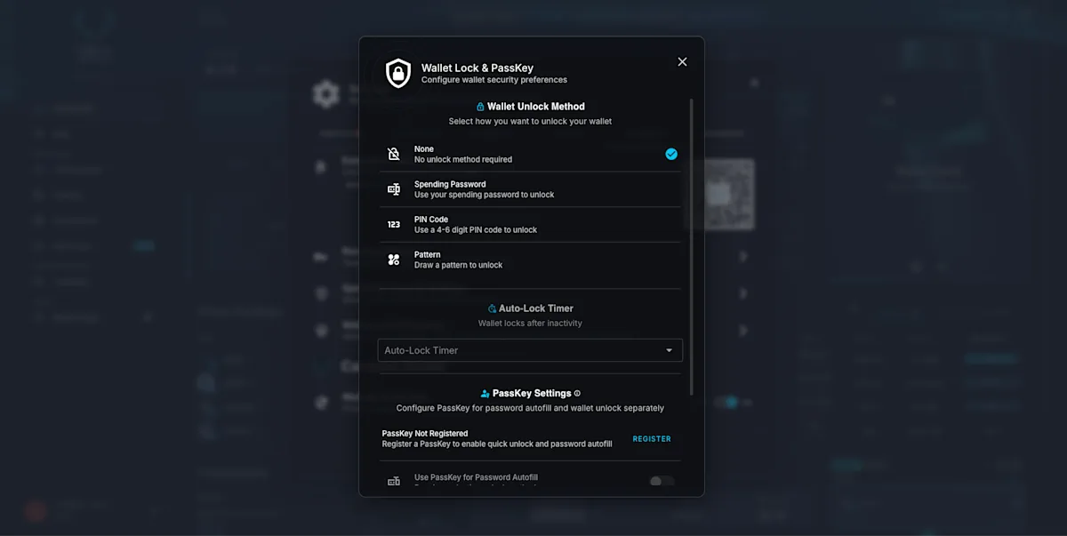 Wallet Lock Protection Options in Gero Dashboard